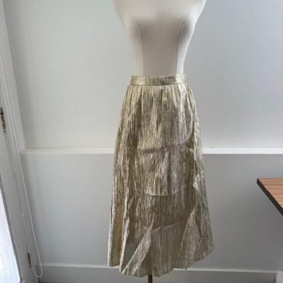 Hyacinth House Gold Metallic Plisse Gloria Maxi Skirt Women's XS - Picture 2 of 6